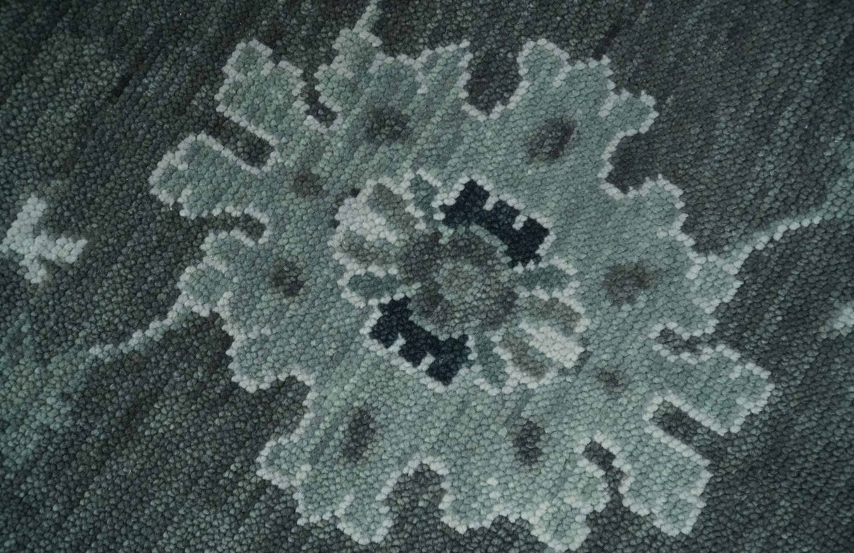 Antique Hand Knotted Charcoal and Silver Traditional Oushak Wool Area Rug