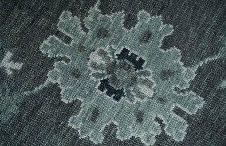 Antique Hand Knotted Charcoal and Silver Traditional Oushak Wool Area Rug