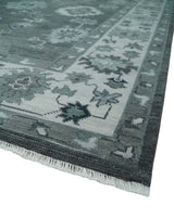 Antique Hand Knotted Charcoal and Silver Traditional Oushak Wool Area Rug