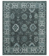 Antique Hand Knotted Charcoal and Silver Traditional Oushak Wool Area Rug