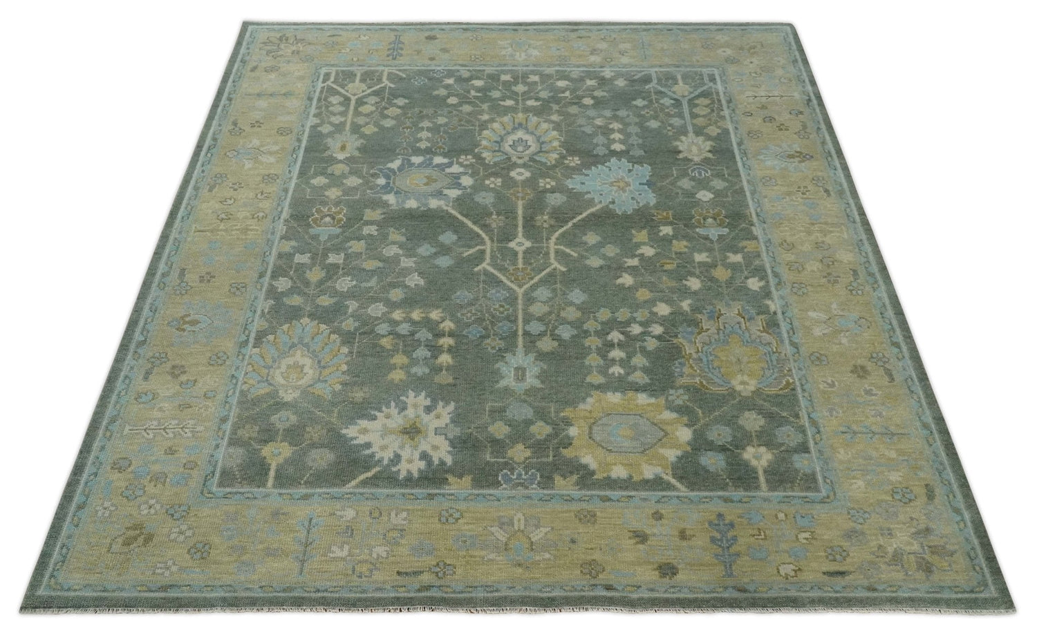 Antique Hand Knotted Gray and Beige Traditional Floral Vintage Wool Rug