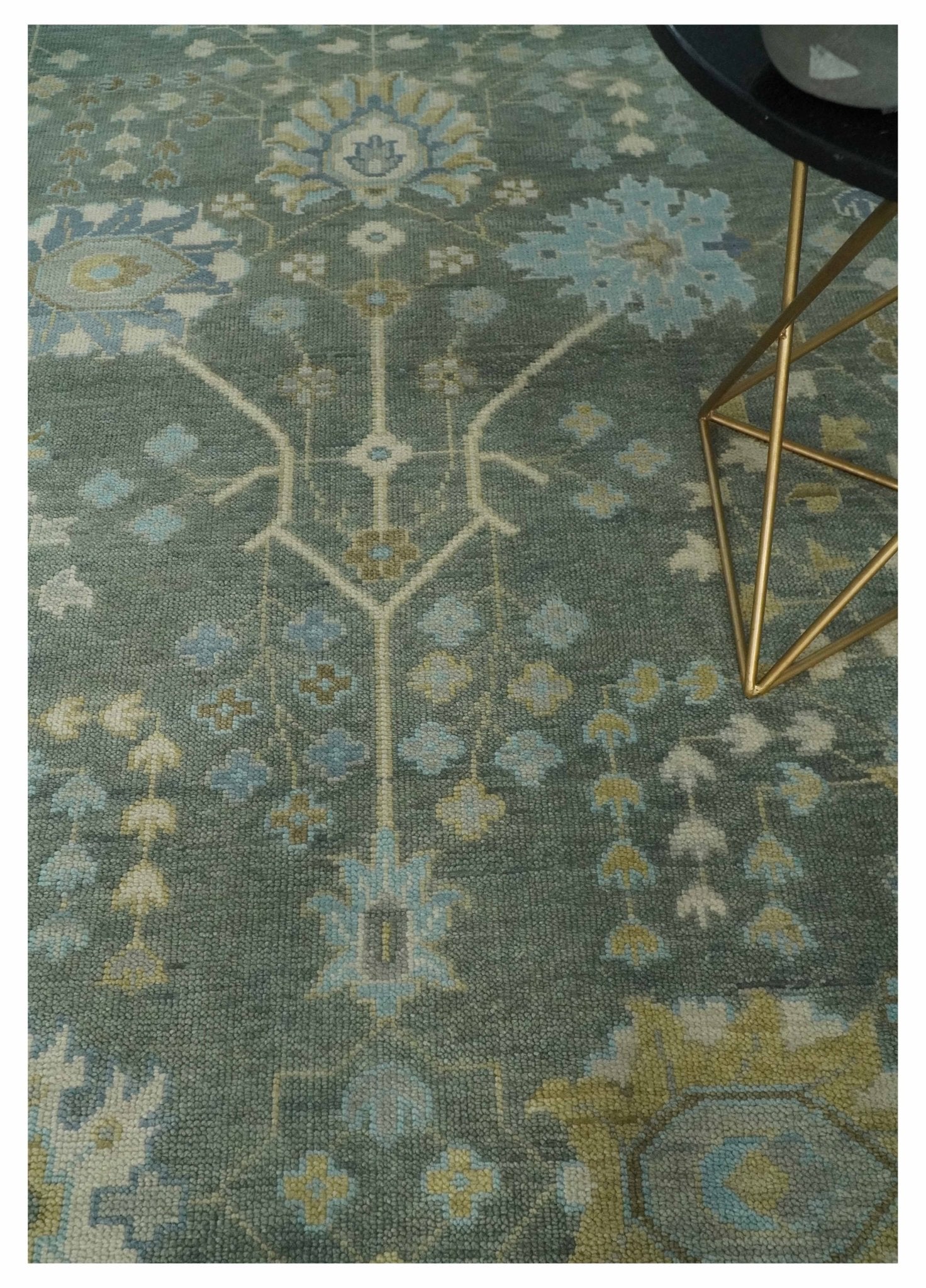 Antique Hand Knotted Gray and Beige Traditional Floral Vintage Wool Rug