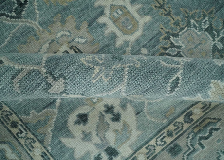 Antique Hand Knotted Gray and Beige Traditional Oushak Wool Area Rug