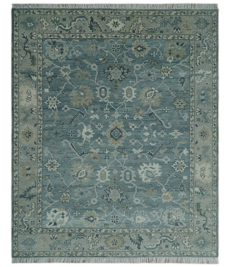 Antique Hand Knotted Gray and Beige Traditional Oushak Wool Area Rug