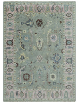 Antique Hand Knotted Green and Pink Traditional Oushak Multi Size Wool Area Rug