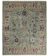 Antique Hand Knotted Green and Pink Traditional Oushak Multi Size Wool Area Rug
