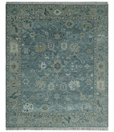 Antique Hand Knotted Oushak Gray and Silver Traditional wool Area Rug