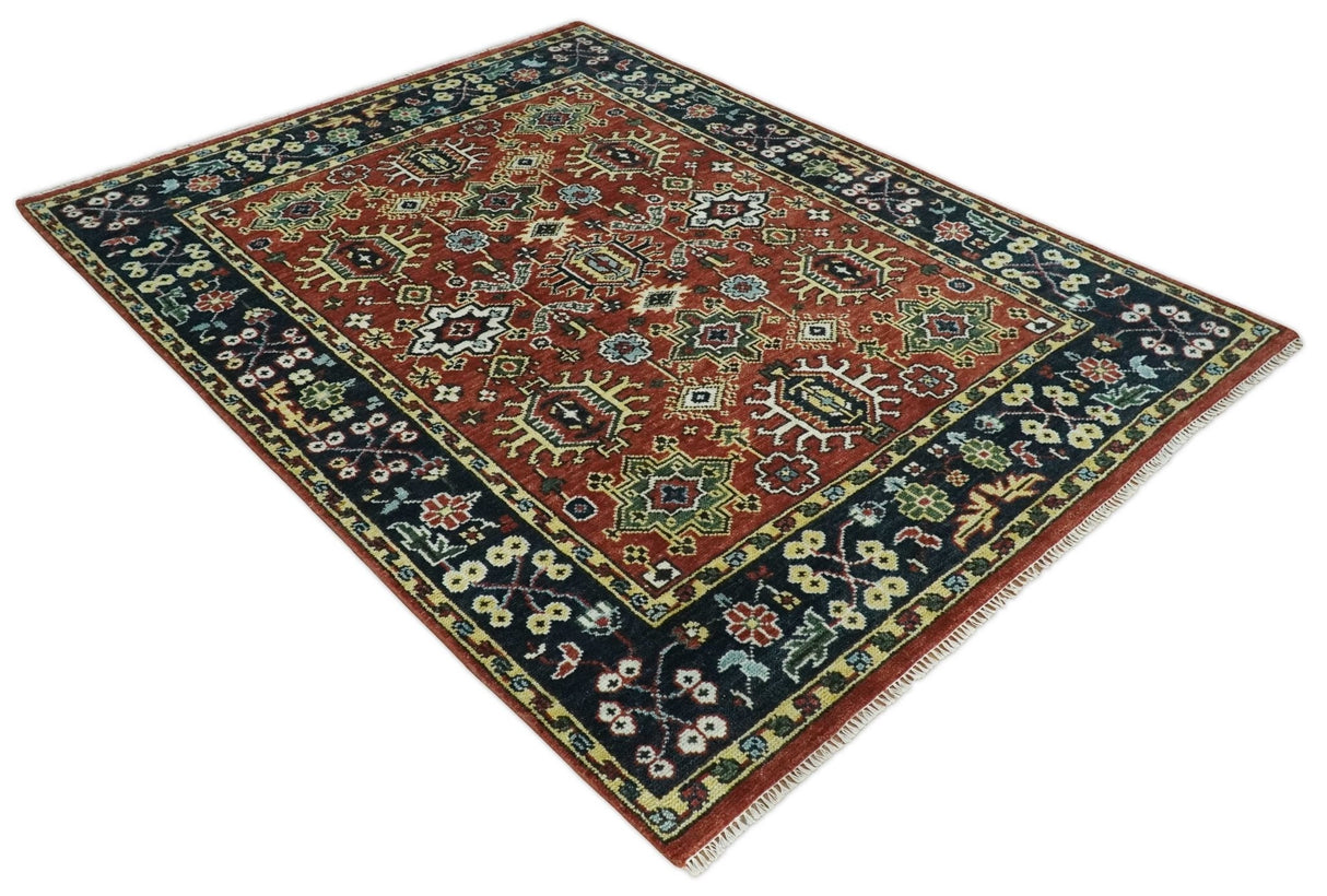 Antique Hand Knotted Rust and Black Traditional Persian Custom Made Wool Area Rug