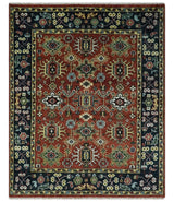 Antique Hand Knotted Rust and Black Traditional Persian Custom Made Wool Area Rug