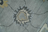 Antique Hand Knotted Silver and Charcoal Traditional Floral Oushak Wool Area Rug