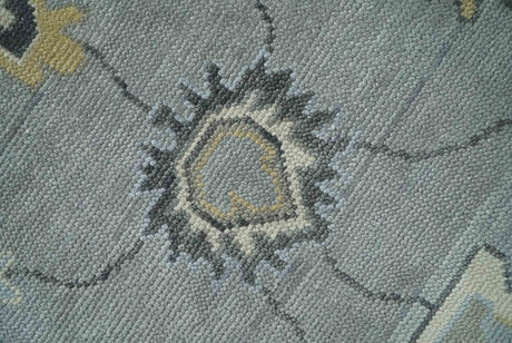 Antique Hand Knotted Silver and Charcoal Traditional Floral Oushak Wool Area Rug