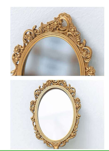 Antique Handheld Mirror with Ornate Gold Frame-Mirror-Parc Decor