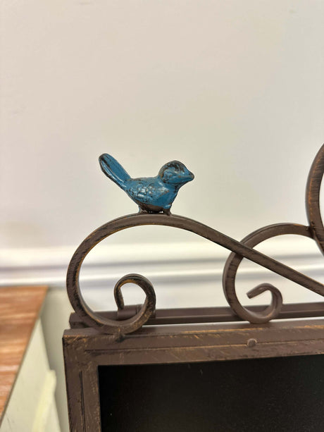 Antique Iron Chalkboard Easel with Heart Scroll and Birds-Chalkboard-Parc Decor