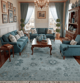 Antique look Bluish Gray Hand knotted Traditional Oushak Multi Size wool area Rug
