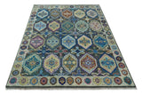 Antique look Charcoal And beige Hand knotted Custom Made wool Area Rug