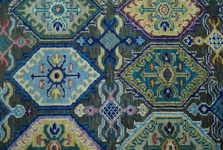 Antique look Charcoal And beige Hand knotted Custom Made wool Area Rug