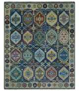 Antique look Charcoal And beige Hand knotted Custom Made wool Area Rug