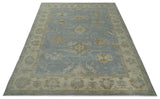 Antique look Charcoal and Beige Hand knotted Traditional Oushak wool Area Rug