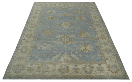 Antique look Charcoal and Beige Hand knotted Traditional Oushak wool Area Rug