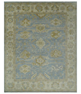 Antique look Charcoal and Beige Hand knotted Traditional Oushak wool Area Rug