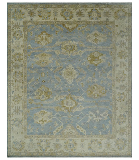 Antique look Charcoal and Beige Hand knotted Traditional Oushak wool Area Rug