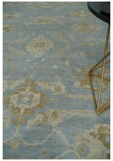 Antique look Charcoal and Beige Hand knotted Traditional Oushak wool Area Rug