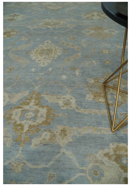 Antique look Charcoal and Beige Hand knotted Traditional Oushak wool Area Rug
