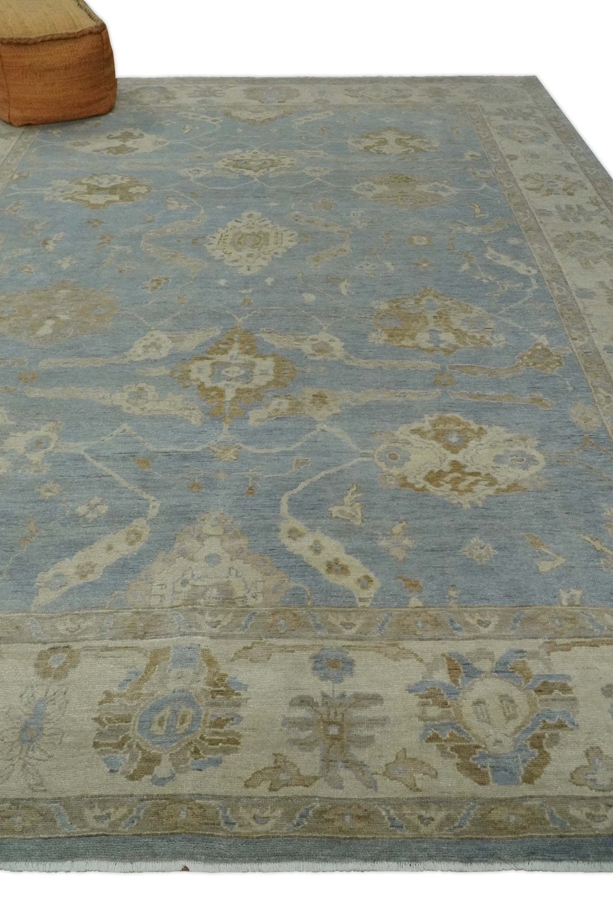 Antique look Charcoal and Beige Hand knotted Traditional Oushak wool Area Rug