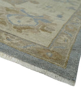 Antique look Charcoal and Beige Hand knotted Traditional Oushak wool Area Rug