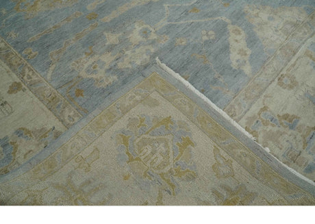 Antique look Charcoal and Beige Hand knotted Traditional Oushak wool Area Rug