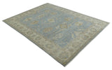 Antique look Charcoal and Beige Hand knotted Traditional Oushak wool Area Rug