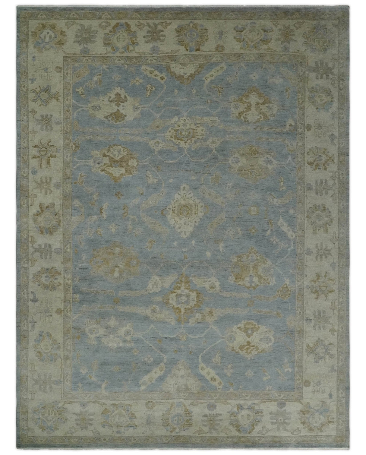 Antique look Charcoal and Beige Hand knotted Traditional Oushak wool Area Rug