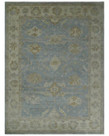 Antique look Charcoal and Beige Hand knotted Traditional Oushak wool Area Rug