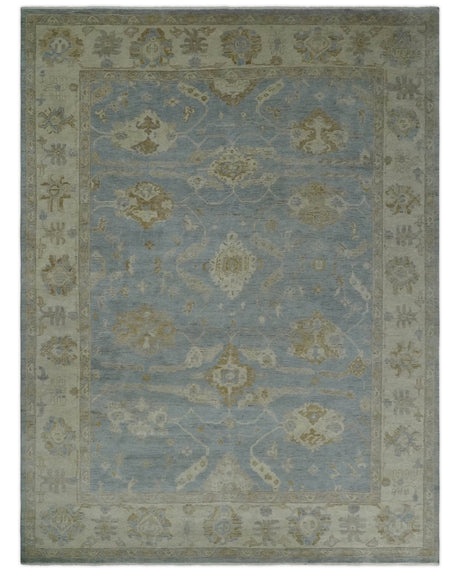 Antique look Charcoal and Beige Hand knotted Traditional Oushak wool Area Rug