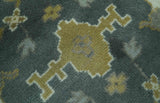 Antique look Charcoal, Ivory and Olive Hand Knotted Traditional Oriental Oushak wool rug