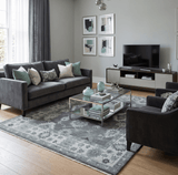 Antique look Charcoal, Ivory and Silver Hand knotted Traditional Oushak Custom Made wool Area Rug