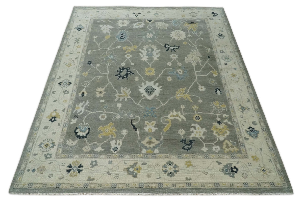 Antique look Gray and Beige Traditional Oushak Custom Made Wool Area Rug