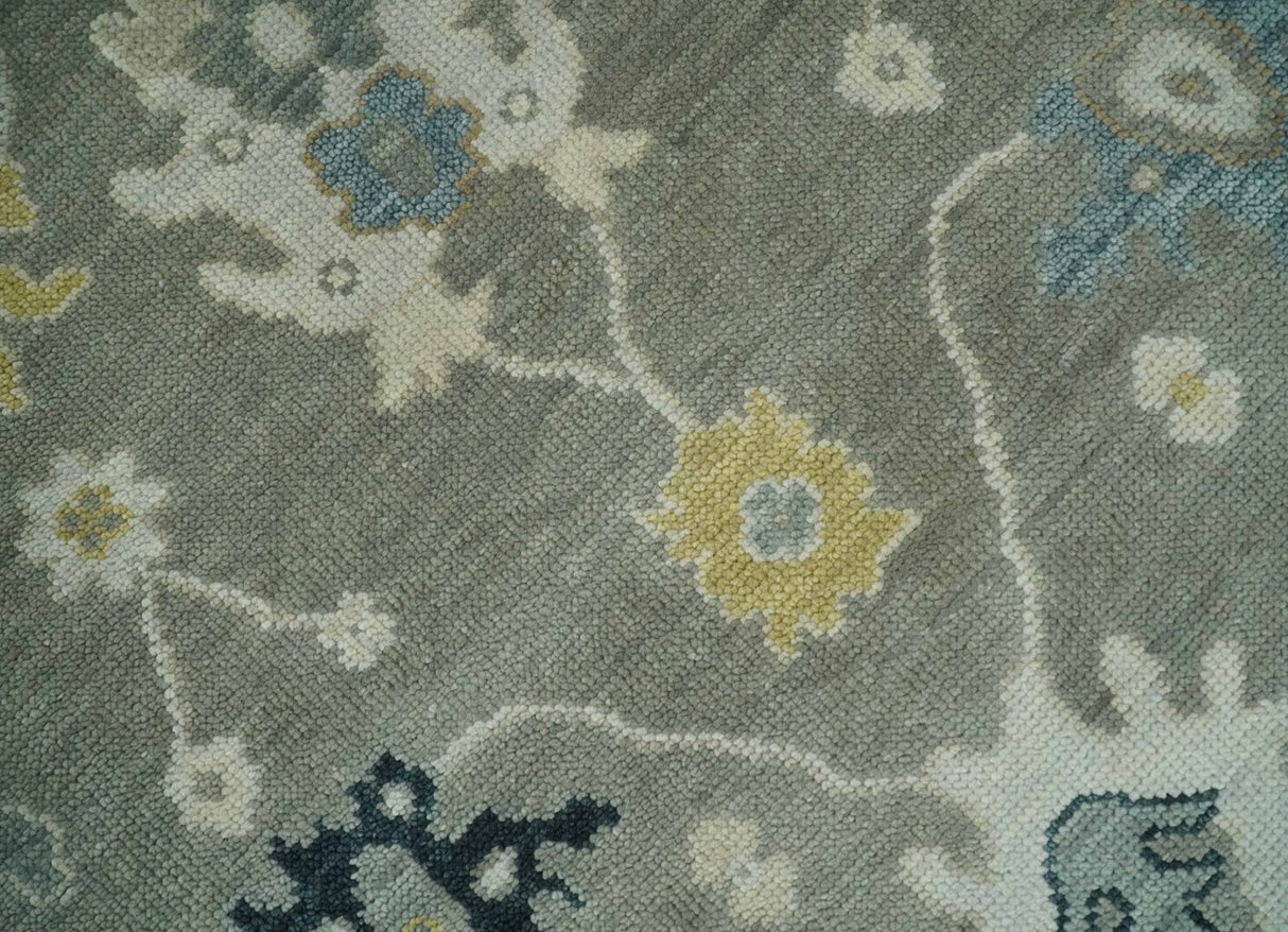 Antique look Gray and Beige Traditional Oushak Custom Made Wool Area Rug