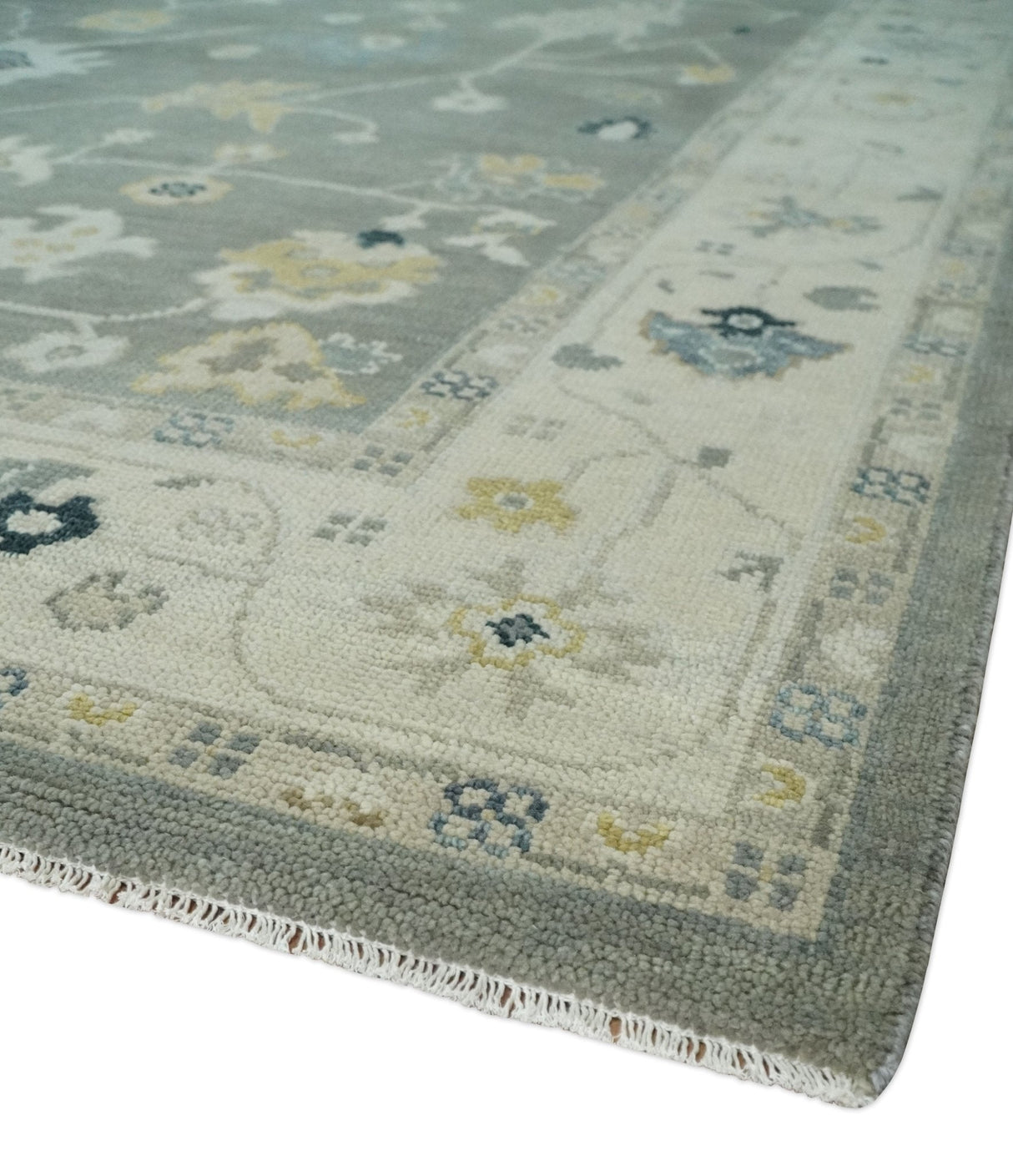 Antique look Gray and Beige Traditional Oushak Custom Made Wool Area Rug