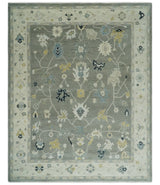 Antique look Gray and Beige Traditional Oushak Custom Made Wool Area Rug
