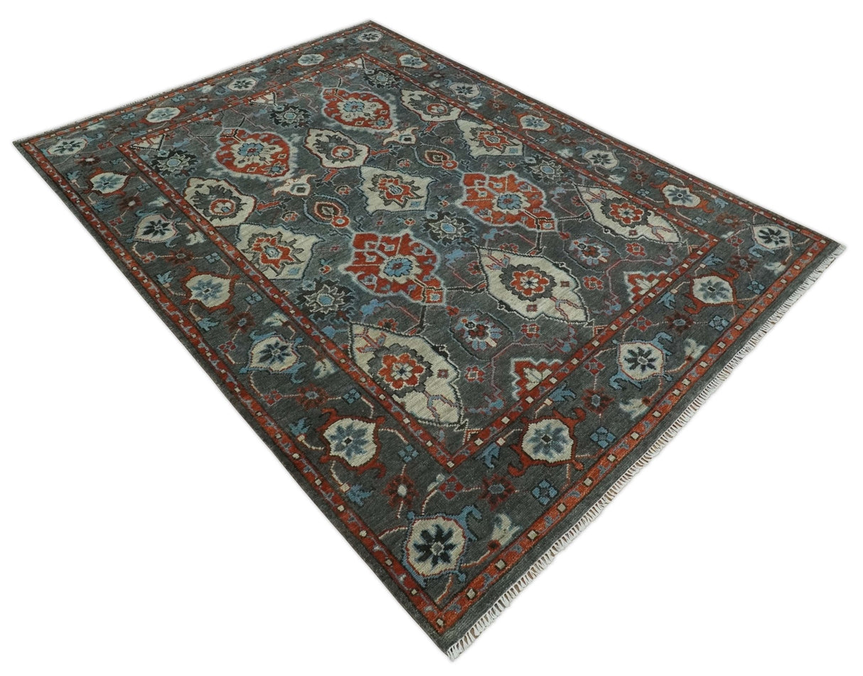 Antique look Gray And Rust Hand knotted Traditional Oushak Multi Size Area Rug