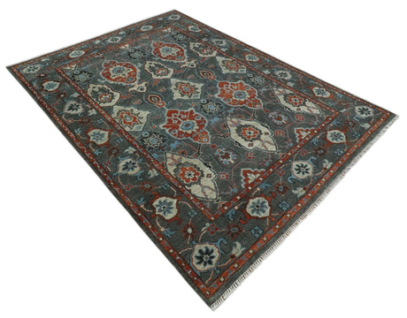 Antique look Gray And Rust Hand knotted Traditional Oushak Multi Size Area Rug