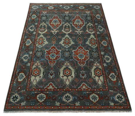 Antique look Gray And Rust Hand knotted Traditional Oushak Multi Size Area Rug