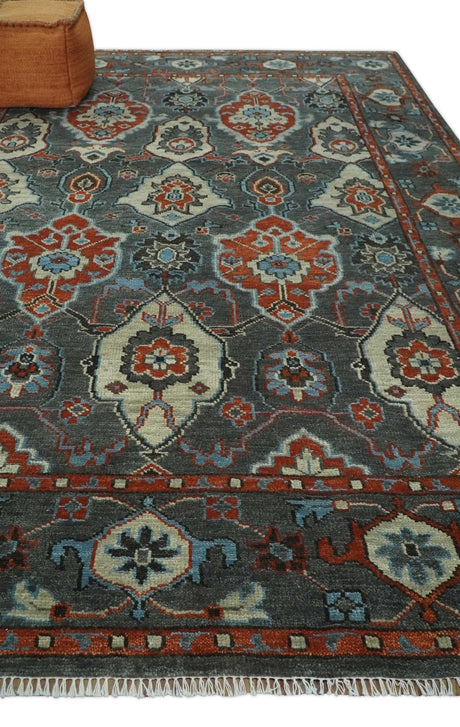 Antique look Gray And Rust Hand knotted Traditional Oushak Multi Size Area Rug