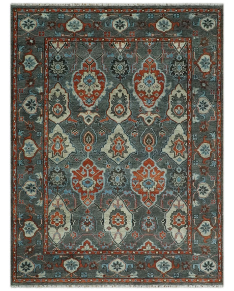 Antique look Gray And Rust Hand knotted Traditional Oushak Multi Size Area Rug