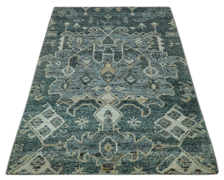 Antique look Gray and Silver 5.6x8.6 Traditional Large Design Hand Knotted wool Rug