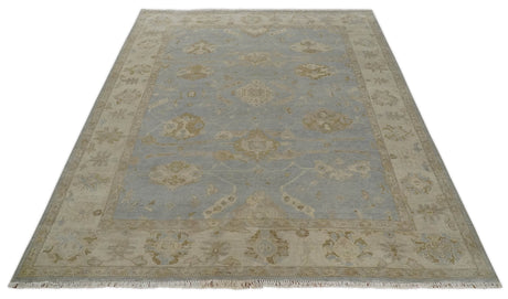 Antique look Gray, Beige and Olive Hand knotted Traditional Oushak 9x12 wool Area Rug