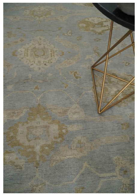 Antique look Gray, Beige and Olive Hand knotted Traditional Oushak 9x12 wool Area Rug