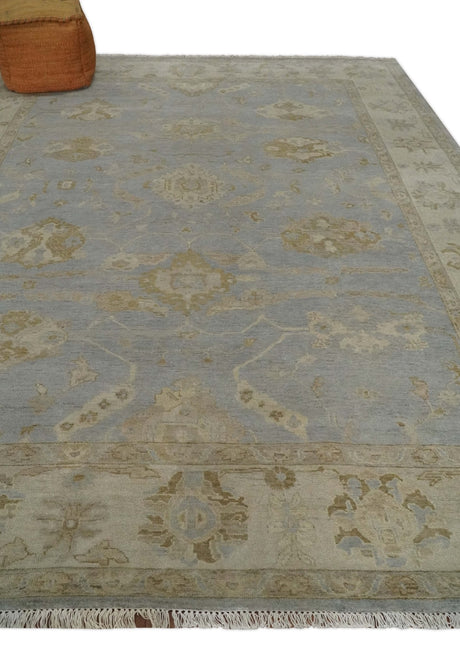 Antique look Gray, Beige and Olive Hand knotted Traditional Oushak 9x12 wool Area Rug