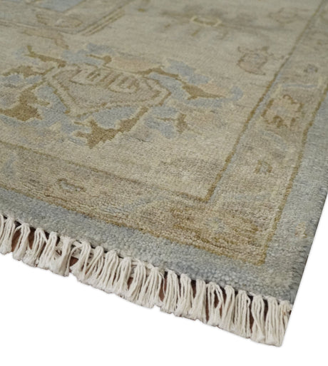 Antique look Gray, Beige and Olive Hand knotted Traditional Oushak 9x12 wool Area Rug
